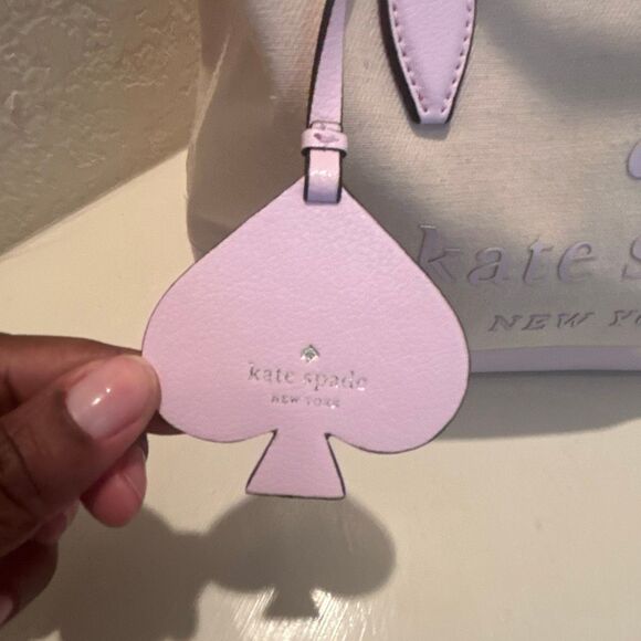 Kate Spade Leather Trim Canvas Tote Bag Natural Pink Logo Preppy Barbiecore - Picture 7 of 16